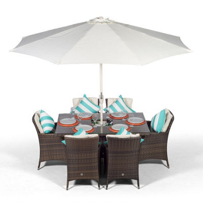 That's Furniture Savannah Rectangle 6 Seat Rattan Dining Set W/ Ice Bucket Drinks Cooler - Brown - image 1