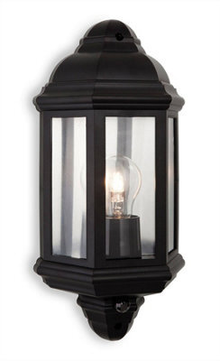 Luminosa Lighting Luminosa Park 1 Light Outdoor Wall Lantern With Pir Black Polycarbonate Ip44, E27