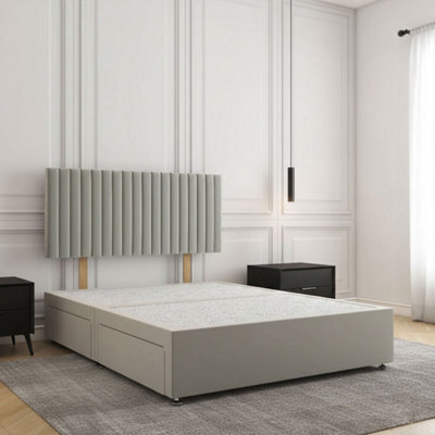 REGIONAL FURNISHINGS Divan Bed Set Silver Plush Velvet Upholstered With 24Inch Headboard & 2Drawers Sameside & No Mattress In 3Ft 4Ft 4Ft6 5Ft 6Ft - image 1