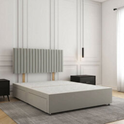 REGIONAL FURNISHINGS Divan Bed Set Silver Plush Velvet Upholstered With 24Inch Headboard & 2Drawers Sameside & No Mattress In 3Ft 4Ft 4Ft6 5Ft 6Ft - thumbnail 1