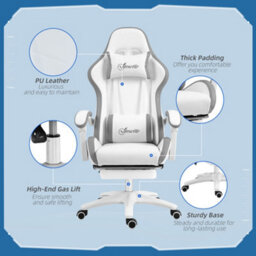 Vinsetto Racing Style Gaming Chair With Reclining Function Footrest, Grey - thumbnail 7