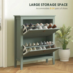 2 Drawer Shoe Cabinet With Flip Doors For Hallway Entryway Green - thumbnail 6