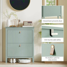 2 Drawer Shoe Cabinet With Flip Doors For Hallway Entryway Green - thumbnail 5