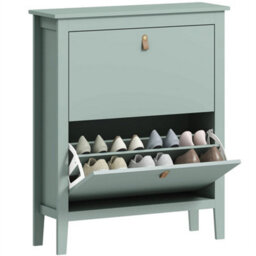 2 Drawer Shoe Cabinet With Flip Doors For Hallway Entryway Green
