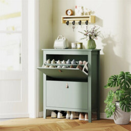 2 Drawer Shoe Cabinet With Flip Doors For Hallway Entryway Green - thumbnail 3