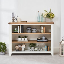 The Furniture Market Cheshire White Painted Wide Low Bookcase With 2 Adjustable Shelves