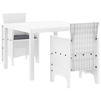 Berkfield Modern Garden Dining Set 3 Pcs White Polt Rattan
