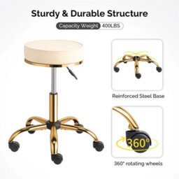 Adjustable Swivel Chair With Gold-Plated Five-Star Base, White Salon Stool - thumbnail 5