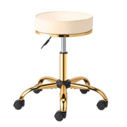 Adjustable Swivel Chair With Gold-Plated Five-Star Base, White Salon Stool - thumbnail 1
