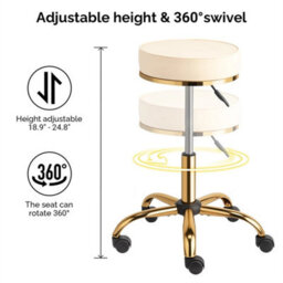 Adjustable Swivel Chair With Gold-Plated Five-Star Base, White Salon Stool - thumbnail 3