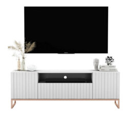 Heze Furniture Elpis Glamour Tv Cabinet Unit With Storage 150 Cm - White Matt / Copper Frame