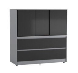 Urbn-Living Urbnliving 120Cm Height Grey With 3 Sliding Black Door 4 Drawer  Bedside Cabinet Storage End Unit Bedroom Furniture - thumbnail 1