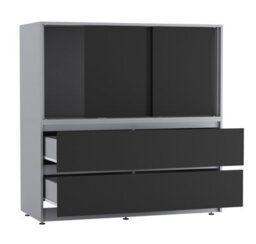 Urbn-Living Urbnliving 120Cm Height Grey With 3 Sliding Black Door 4 Drawer  Bedside Cabinet Storage End Unit Bedroom Furniture - thumbnail 6
