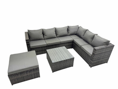 Fimous Outdoor Pe Rattan Garden Furniture Sofa Set With Square Coffee Table Big Stool Dark Grey - image 1
