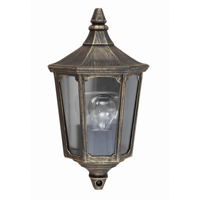 Elstead Cricklade 1 Light Outdoor Wall Half Lantern Light Black, Gold Ip44, E27