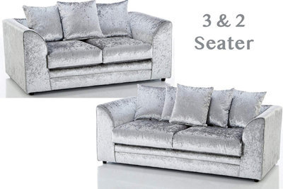 Bella Crushed Velvet 3&2 Seater Sofa Set Silver - image 1