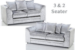 Bella Crushed Velvet 3&2 Seater Sofa Set Silver - thumbnail 1