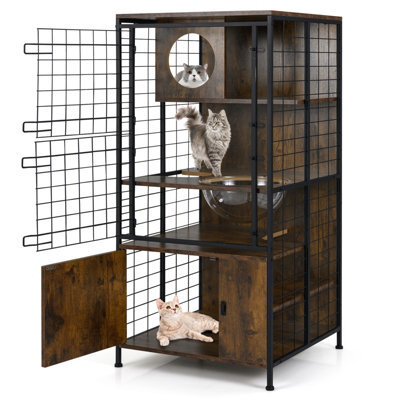 Costway Modern Cat Cabinet Cage Ndoor Wooden Cat Towel W/ Metal Frame - image 1