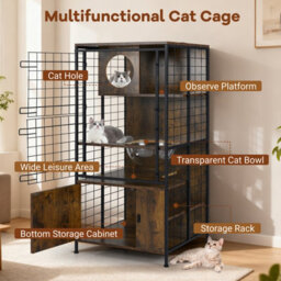Costway Modern Cat Cabinet Cage Ndoor Wooden Cat Towel W/ Metal Frame - thumbnail 3