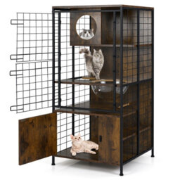 Costway Modern Cat Cabinet Cage Ndoor Wooden Cat Towel W/ Metal Frame - thumbnail 1