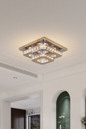 Thehotsale 40X40Cm Square Crystal Led Ceiling Light - Dimmable 2-Tier Semi-Flush Chandelier In Chrome - thumbnail 2