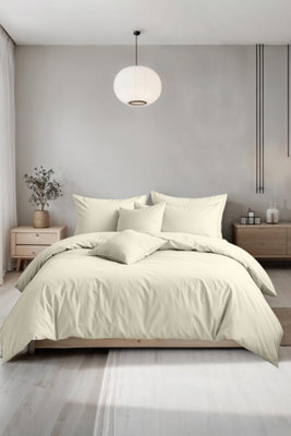Plain Dyed Easy Care Polycotton Duvet Cover And Pillowcase/s Set Bed Linen Cream - image 1
