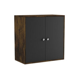 Urbn-Living Urbnliving Height 60Cm 2 Tier Wooden Storage Cabinet Side Furniture Color Rustic Brown With Black Door Cupboard Bedroom Hallway - thumbnail 2