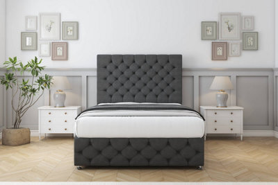 "Sloomy Watson Graphite Dumfries Divan Bed Set 2 Drawers Right Side With 26"" Strutted & 12"" Footboard 4' Small Double" - image 1