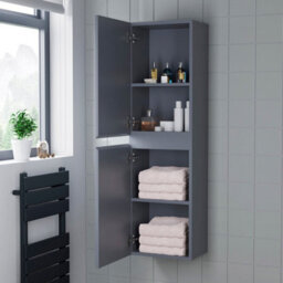 Affine 1200mm Grey Gloss Tall Bathroom Wall Hung Storage Cabinet Cupboard Soft Close - thumbnail 4
