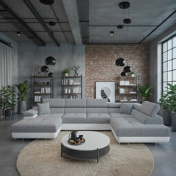 Torezio Bis U Shape Sleeper Corner Sofa With Storage Adjustable Headrests Chipboard Frame 346X203X90Cm White And Grey Right - thumbnail 2