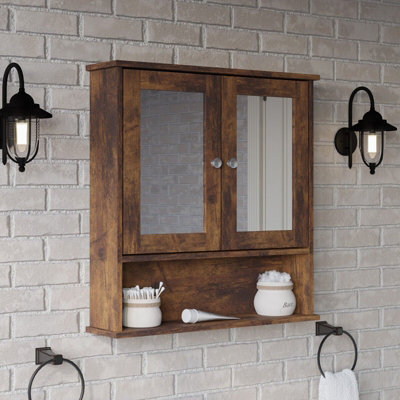 Urbn-Living Urbnliving 58Cm Height Rustic Brown Wooden Bathroom Wall Mirror Cabinet - image 1