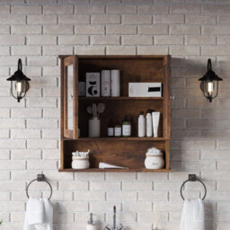 Urbn-Living Urbnliving 58Cm Height Rustic Brown Wooden Bathroom Wall Mirror Cabinet - thumbnail 4