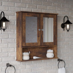 Urbn-Living Urbnliving 58Cm Height Rustic Brown Wooden Bathroom Wall Mirror Cabinet