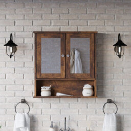 Urbn-Living Urbnliving 58Cm Height Rustic Brown Wooden Bathroom Wall Mirror Cabinet - thumbnail 3