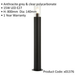 2 Pack Outdoor Bollard Post Light - 15W E27 Led - 800mm Height - Stainless Steel - thumbnail 2