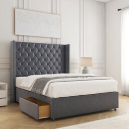 Bsspoke Olivia Divan Bed Set Steel Plush Velvet 54Inch Wingedback Headboard 2 Drawers Footend &  Mattress In All Sizes - thumbnail 1