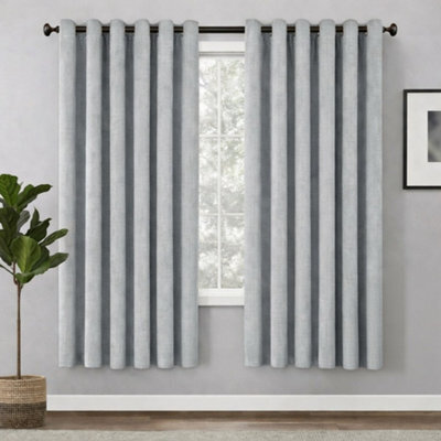 Bedlooms Silver Linen Curtain 100% Blackout Thermal Insulated Eyelet Curtain (Pair) 66 X 54 Inches With Tie Back Two - image 1