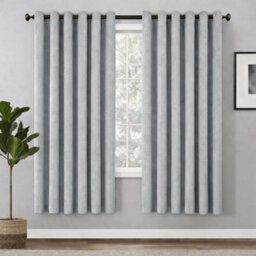 Bedlooms Silver Linen Curtain 100% Blackout Thermal Insulated Eyelet Curtain (Pair) 66 X 54 Inches With Tie Back Two