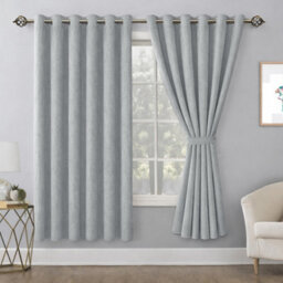 Bedlooms Silver Linen Curtain 100% Blackout Thermal Insulated Eyelet Curtain (Pair) 66 X 54 Inches With Tie Back Two - thumbnail 9