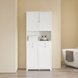 Sobuy Bzr215-W, Tall Slim Bathroom Storage Cabinet With 2 Laundry Hampers & 2 Drawers Narrow Freestanding Bathroom Unit - thumbnail 4