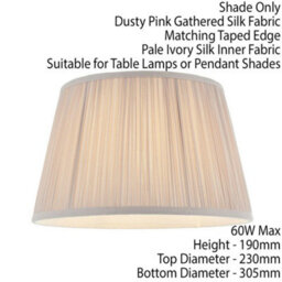 "12"" Elegant Round Tapered Drum Lamp Shade Dusky Pink Gathered Pleated Silk Cover" - thumbnail 2