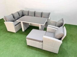 Fimous 9 Seater Wicker Rattan Corner Sofa Sets Outdoor Garden Furniture Sets With Lounge Sofa Big Footstool Light Grey - thumbnail 1