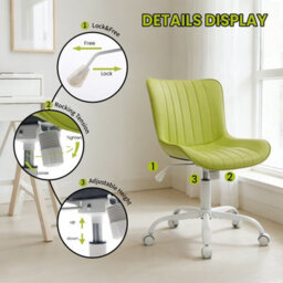 Modern Armless Swivel Office Chair, Height Adjustable Accent Chair With Silent Casters, Compact Vanity Desk Chair, Green - thumbnail 2
