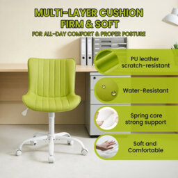 Modern Armless Swivel Office Chair, Height Adjustable Accent Chair With Silent Casters, Compact Vanity Desk Chair, Green - thumbnail 4