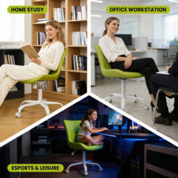 Modern Armless Swivel Office Chair, Height Adjustable Accent Chair With Silent Casters, Compact Vanity Desk Chair, Green - thumbnail 6