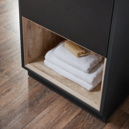 Homestylestore 612mm Black Grey Bathroom Vanity Unit Open Shelf Marble Effect Basin - thumbnail 3