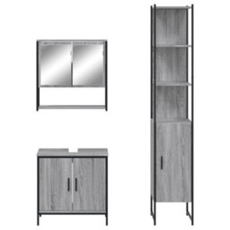 Berkfield 3 Piece Bathroom Furniture Set Grey Sonoma Engineered Wood - thumbnail 6