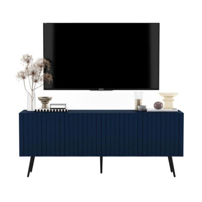Heze Furniture Elpis Glamour Tv Cabinet Elegant Media Unit Push-To-Open - Navy Matt - image 1