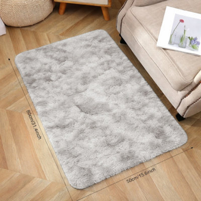Aspire Homeware Non-Slip Tie Dye Light Grey Shaggy Rug Soft Fluffy Doormat, (L)80Cm X (W)50Cm - image 1