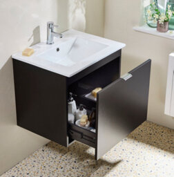 Homestylestore 600mm Black Grey Wall Hung Bathroom Vanity Unit And Chrome Finger Pull Handle - thumbnail 3